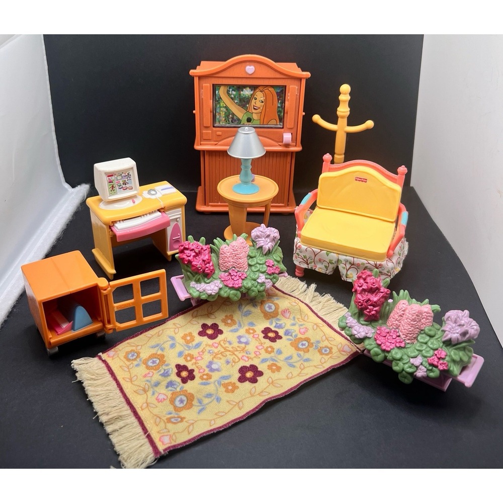 Vintage Fisher Price Loving Family dollhouse Living Room Furniture bundle 11 pc